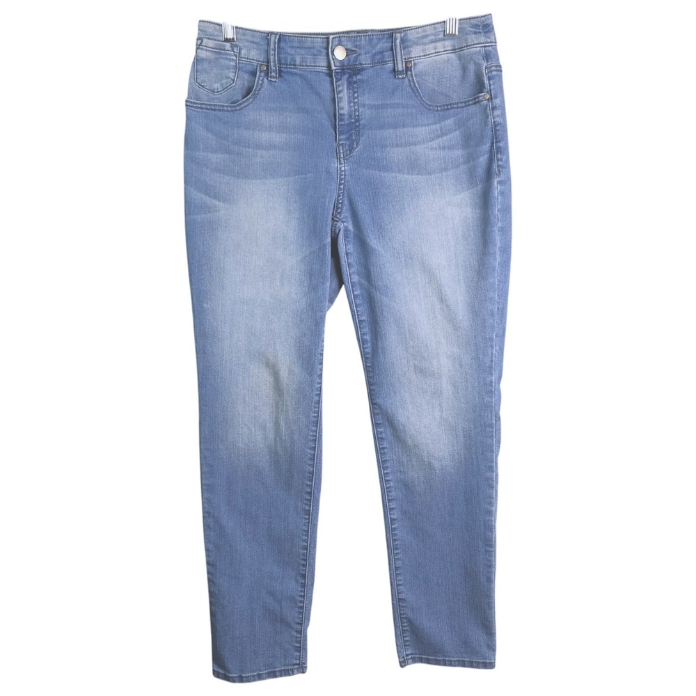 Chicos Platinum Classic Ankle Jeans Size 0 Small Light Wash Blue Stretch Denim